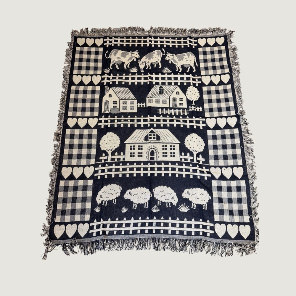 Afghan Vintage Woven Farmhouse Throw Blanket Tapestry Farmhouse Animals New